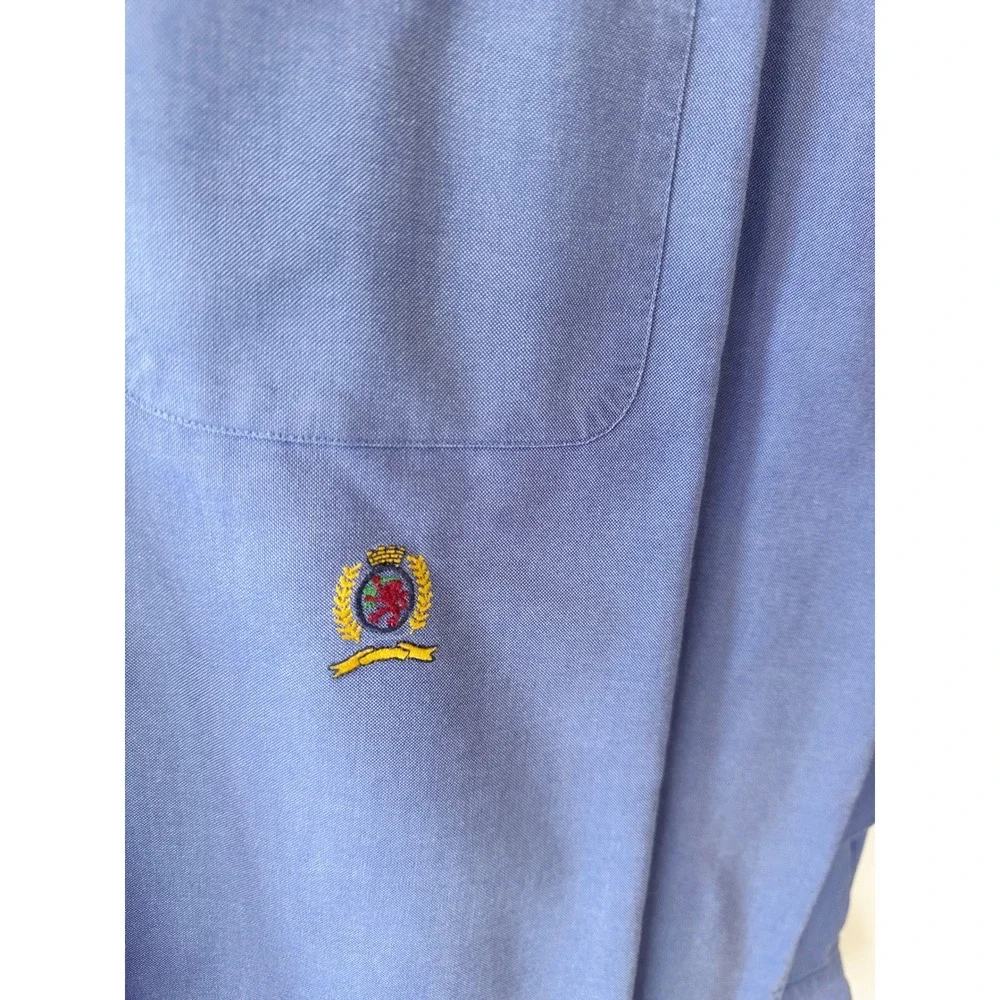 Tommy Hilfiger Mens Blue Oxford Button Down Shirt Crest Logo 17.5 34-35 XL